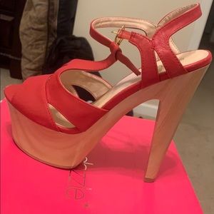 JustFab Shoes - red wood grain heels JustFab Shoes - red wood grain heels